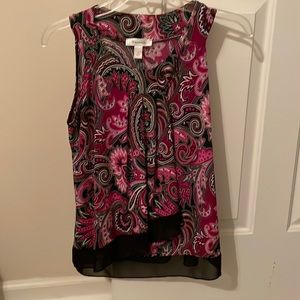 Pink and black sleeveless, polyester blend work top